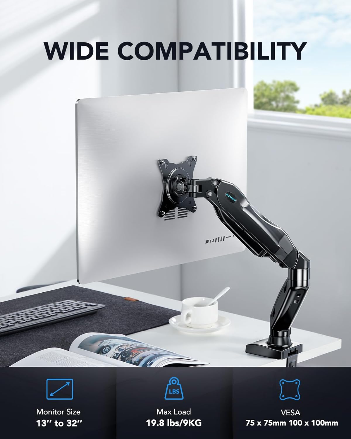 Single Monitor Arm 13 to 32 Inch Desk Mount Adjustable Stand VESA HUANUO