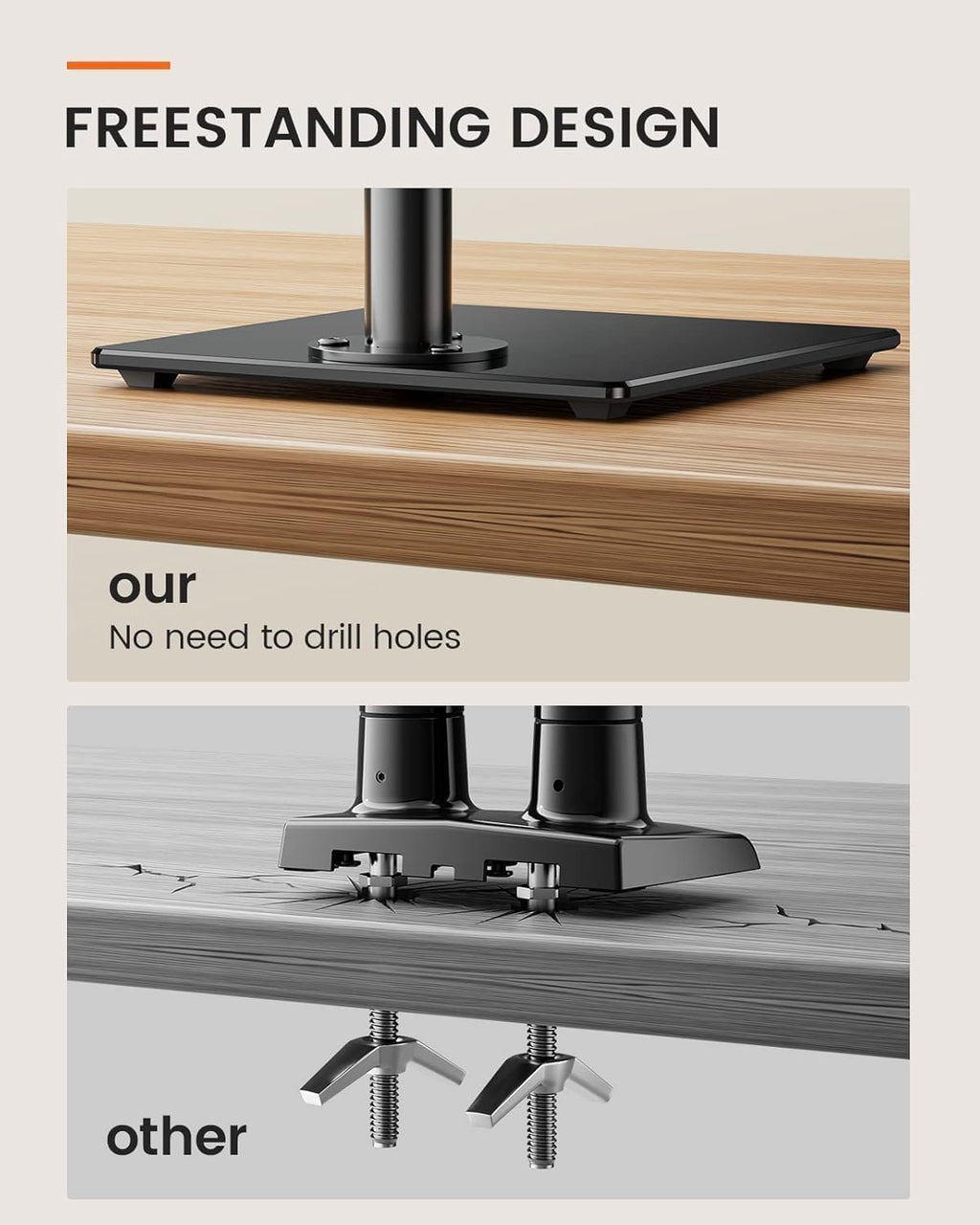 Single Monitor Stand 13 to 32 Inch Freestanding Arm Glass Base VESA ErGear