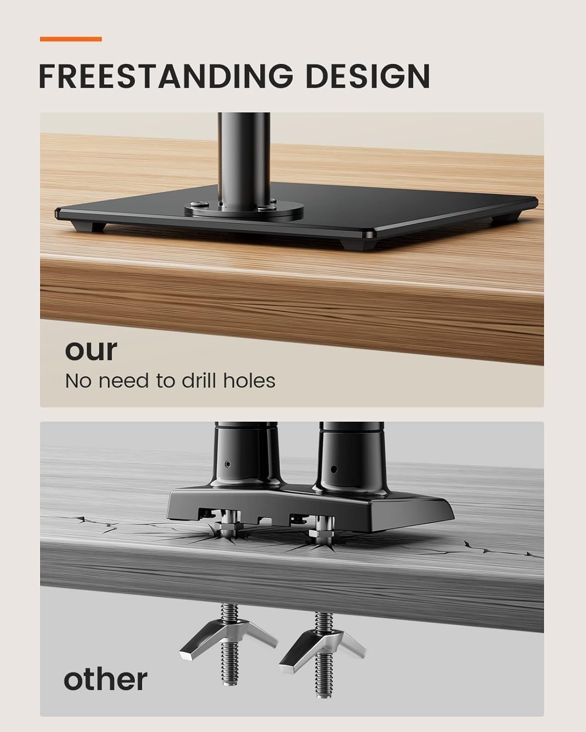 Single Monitor Stand 13 to 32 Inch Freestanding Arm Glass Base VESA ErGear