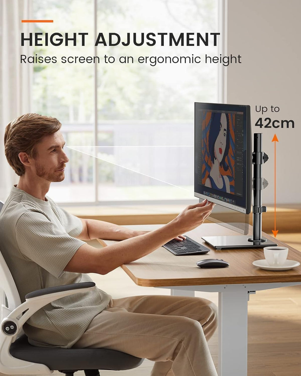 Single Monitor Stand 13 to 32 Inch Freestanding Arm Glass Base VESA ErGear