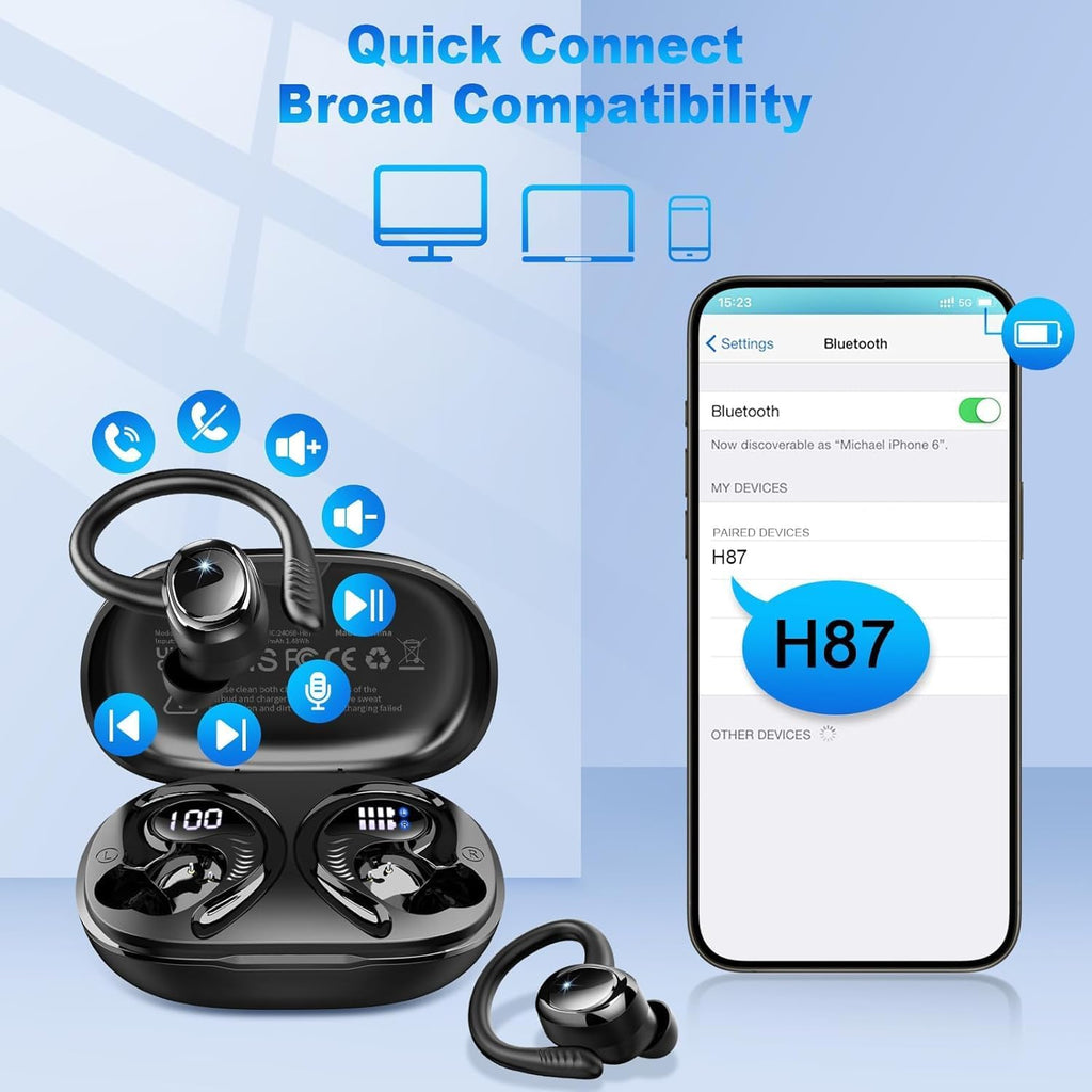 Wireless Sport Earbuds Bluetooth 5.4 Deep Bass 50H Playtime Headphones