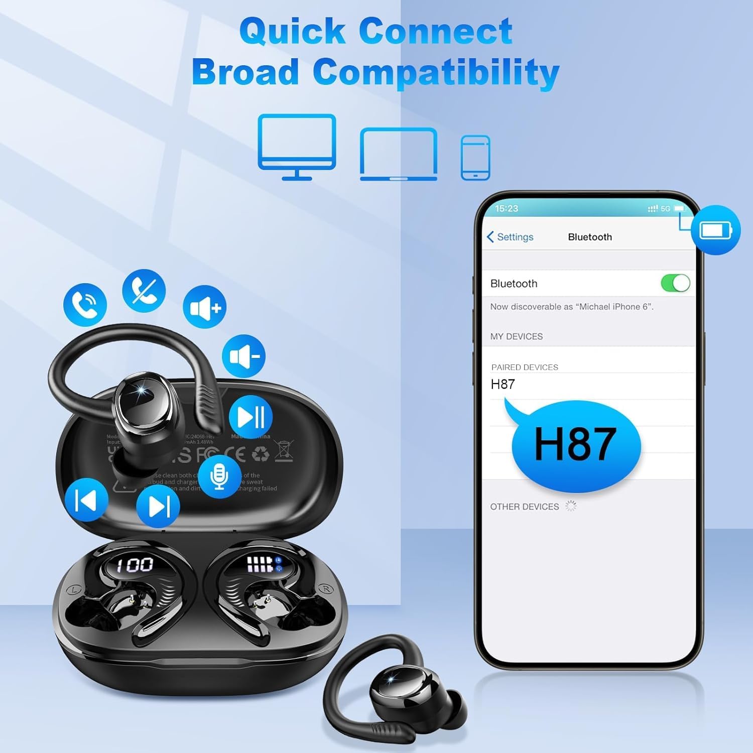 Wireless Sport Earbuds Bluetooth 5.4 Deep Bass 50H Playtime Headphones