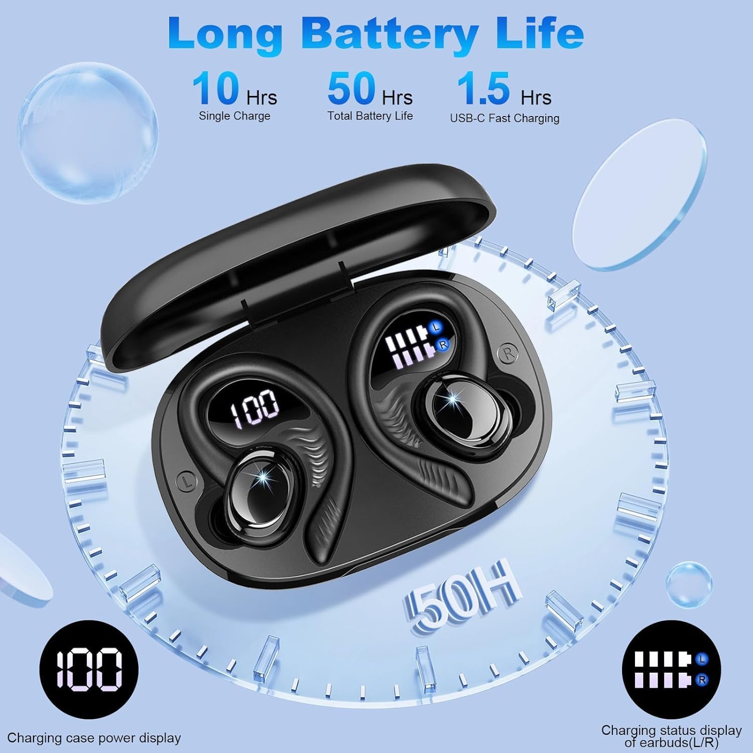 Wireless Sport Earbuds Bluetooth 5.4 Deep Bass 50H Playtime Headphones