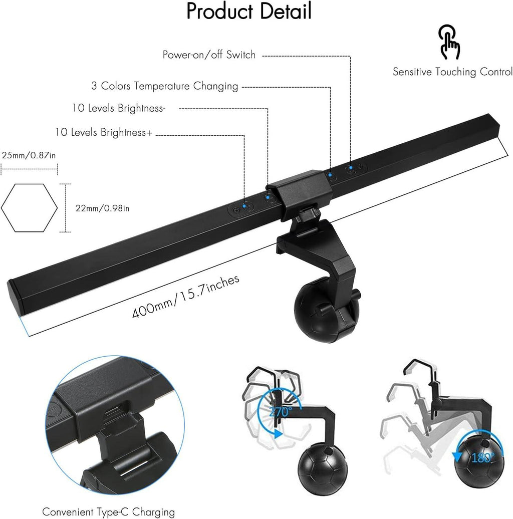 Neoglint Computer Monitor Light, e-Reading LED Desk Lamp, USB Powered
